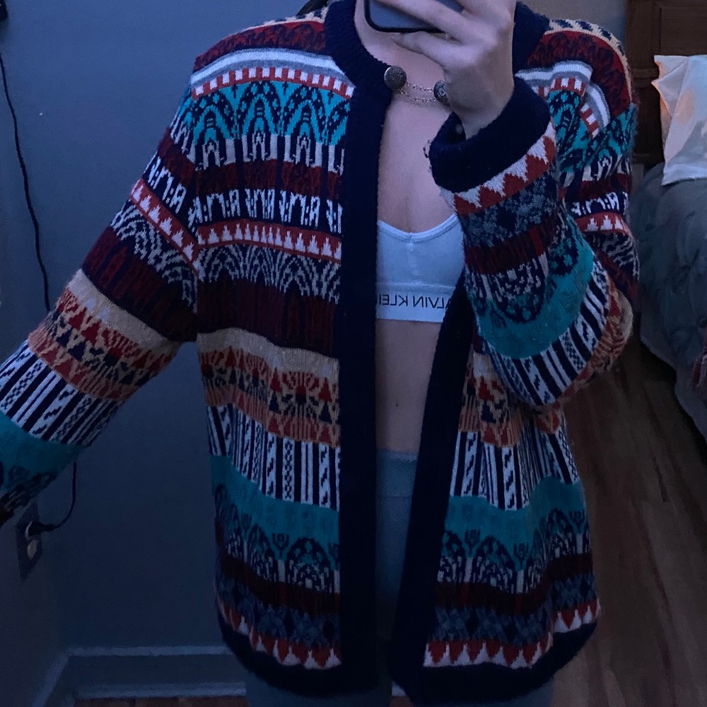 reversible grandma sweater with sweater chain